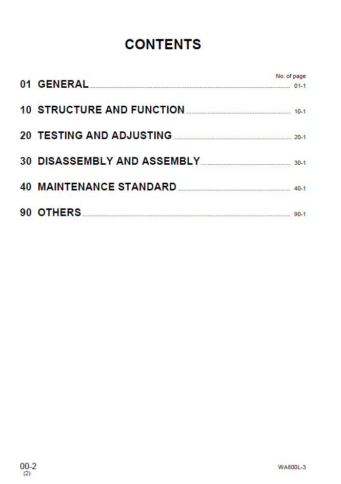 Komatsu WA800L-3 Loader Repair Manual PDF – SEBM035603