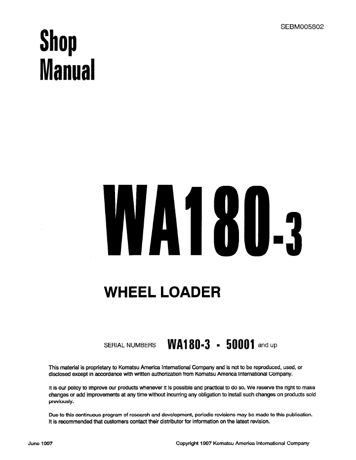 Komatsu WA810-3 Wheel Loader Shop Service Manual (SEBD005802) - PDF Download