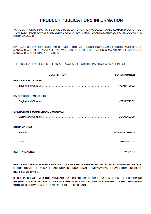 Komatsu WA85-3 Wheel Loader Maintenance Schedule & Operator's Guide PDF