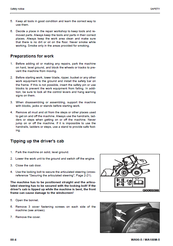 Komatsu WA90-5, WA100M-5 Wheel Loader Technical Maintenance & Repair Manual