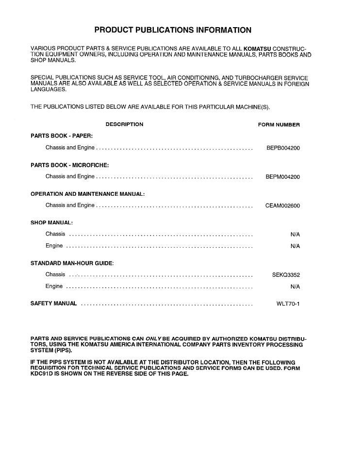 Komatsu WA900-1 Operation Maintenance Manual CEAD002600