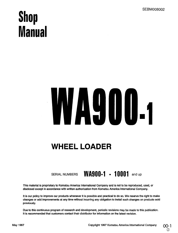 Komatsu WA900-1 Wheel Loader Service & Repair Workshop Manual