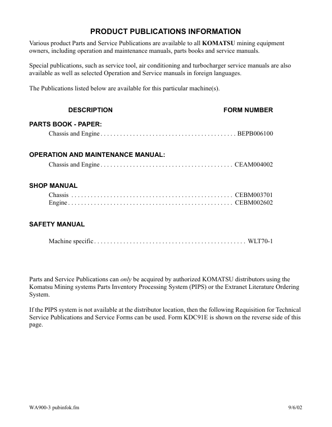 Komatsu WA900-3LC Wheel Loader Operation, Service & Repair Manual PDF