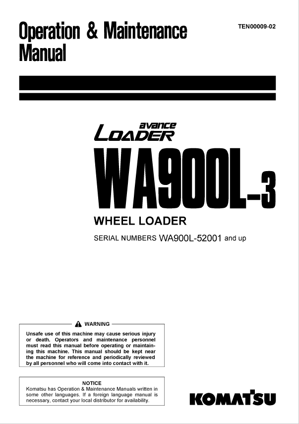 Komatsu WA900 Wheel Loader Manual TEN00009-02 PDF