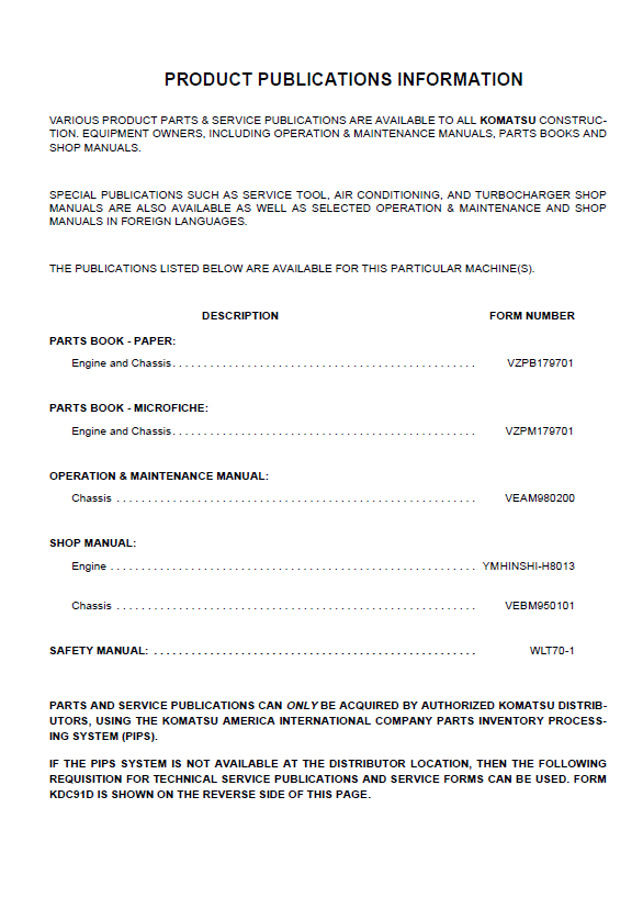 Komatsu WA95-3 Wheel Loader Operation & Maintenance Manual (VEAM980200) - PDF Guide