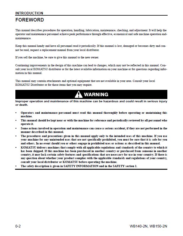 Komatsu WB140-2N WB150-2N Service Manual CEAD009402 PDF