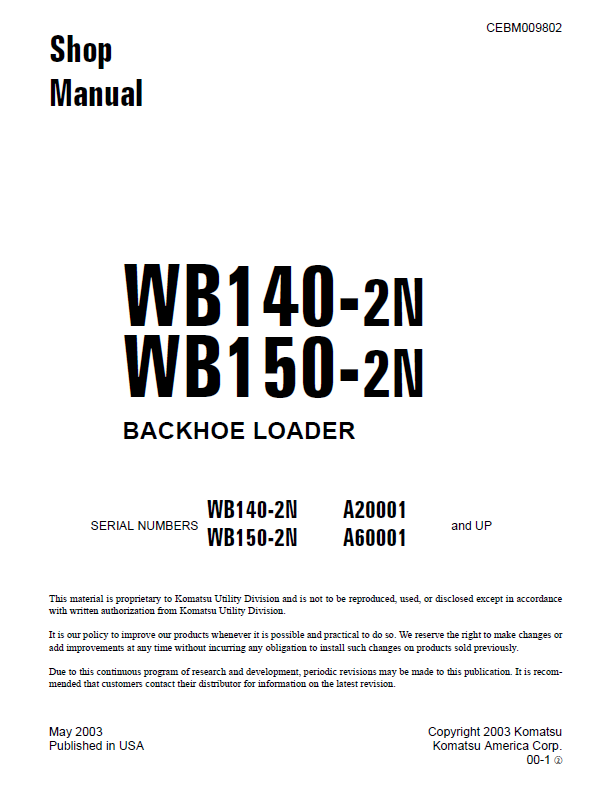 Komatsu WB140-2N WB150-2N Shop Manual CEBD009802 PDF