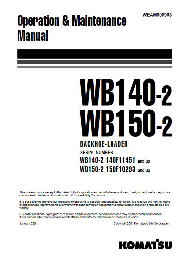 Komatsu WB140-2, WB150-2 Backhoe Loader Operation & Maintenance Manual PDF