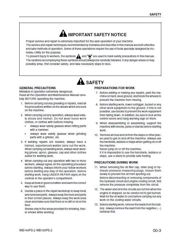 Komatsu WB140PS-2, WB150PS-2 Backhoe Loader Complete Service Manual PDF