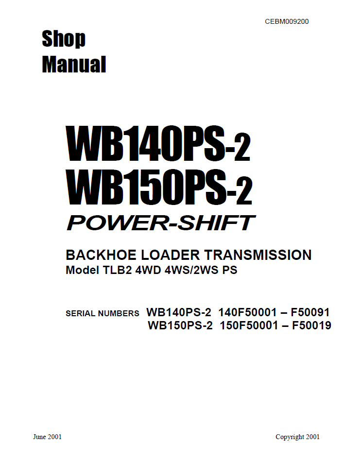 Komatsu WB140PS-2 WB150PS-2 Transmission Shop Manual CEBD009200