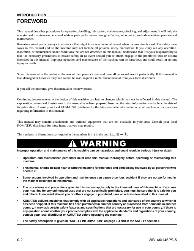 Komatsu WB146-5 WB146PS-5 Backhoe Loader Manual PDF