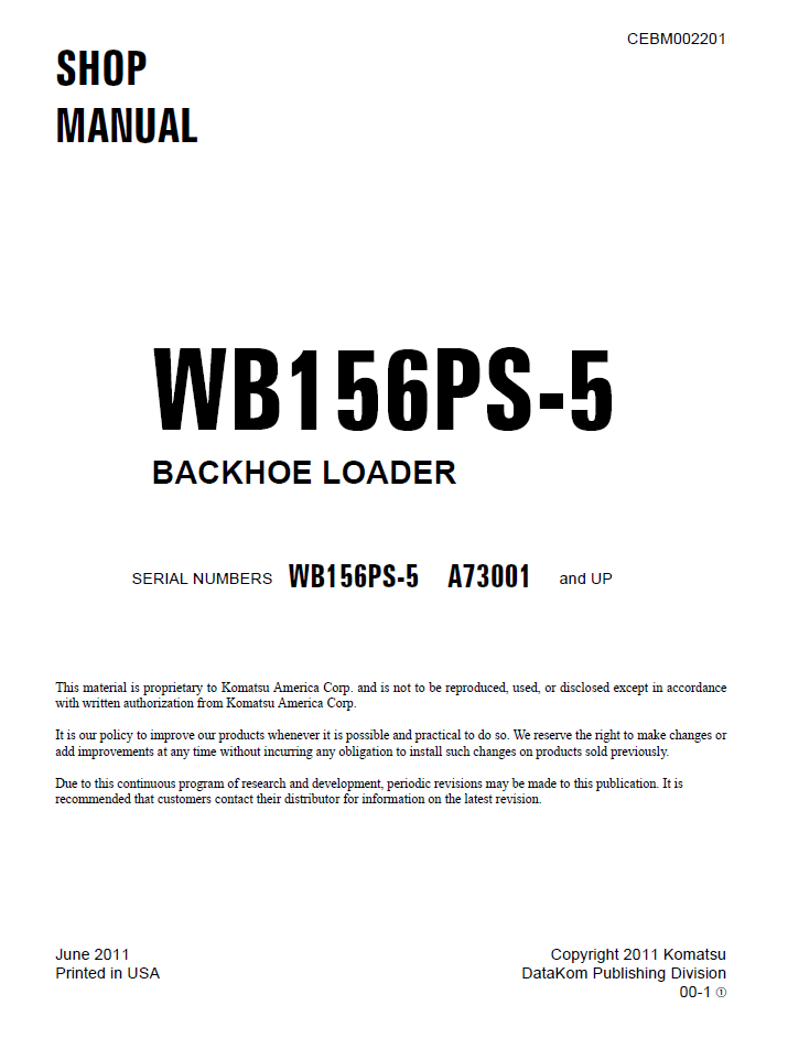 Komatsu WB156PS-5 Repair Manual CEBM001505 PDF