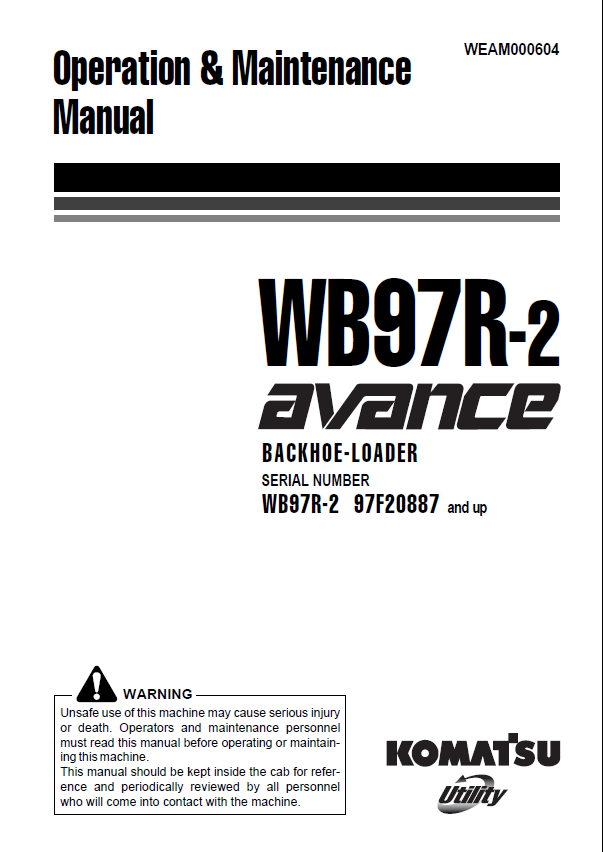 Komatsu WB97R-2 Backhoe Loader Operation & Maintenance Manual (PDF Download)