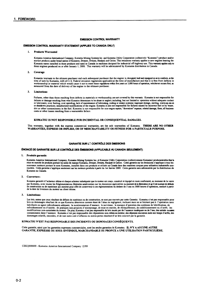 Komatsu WD600-1H Dozer Operation & Maintenance PDF Manual | SEADW01900