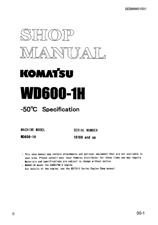 Komatsu WD600-1H Engine Shop Manual SEBMW01501 PDF
