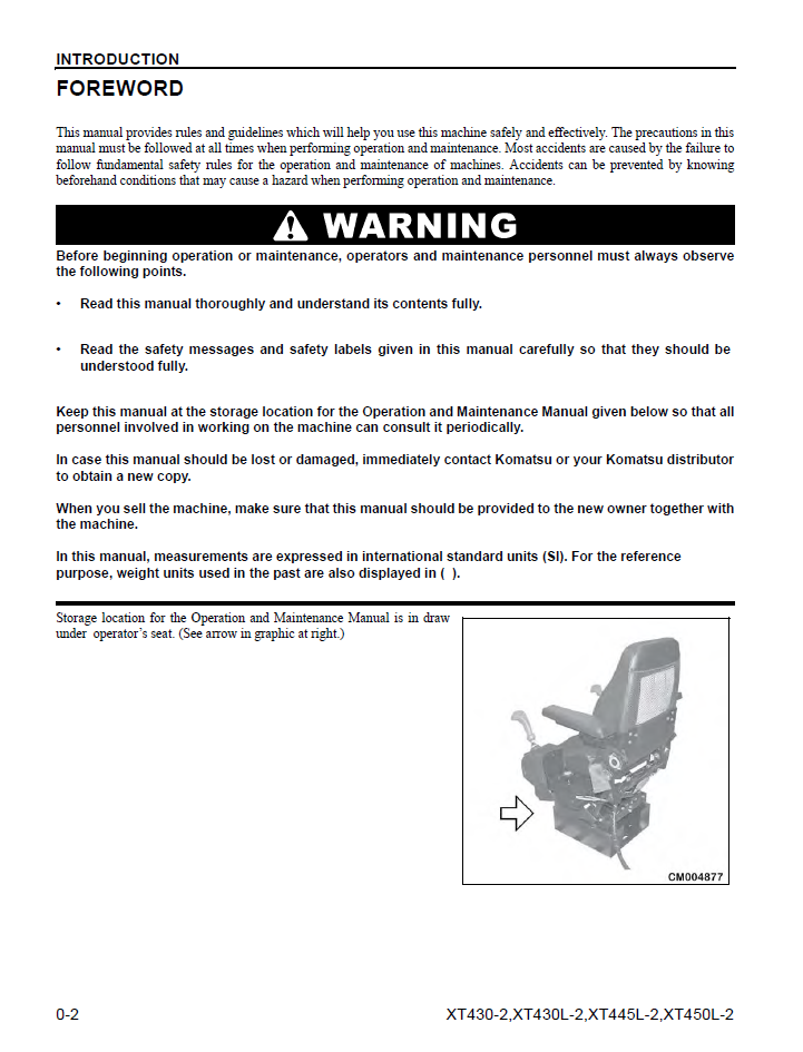 Komatsu XT430-2 XT445L-2 Operation Manual CEAM025604 PDF