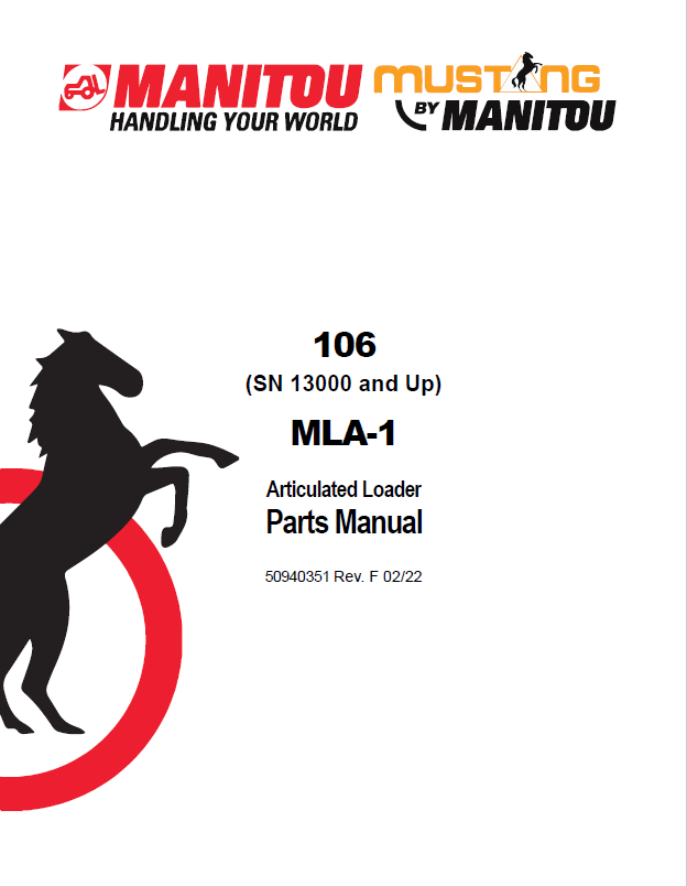 MUSTANG 106 MLA-1 Articulated Loader Parts Catalog Manual 50940351 PDF