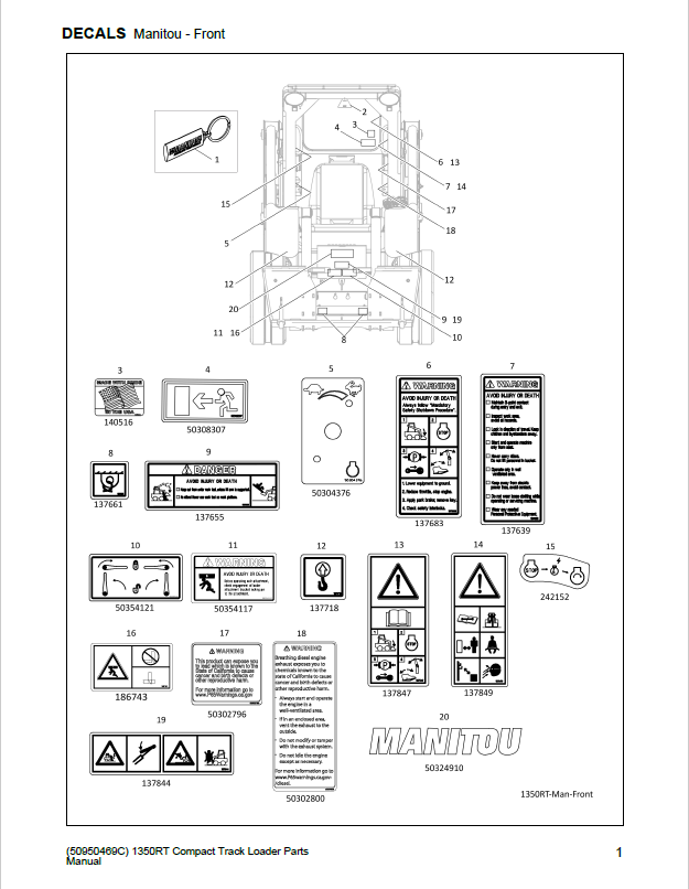 MUSTANG 1350RT Compact Track Loader Parts Book 50950469 PDF