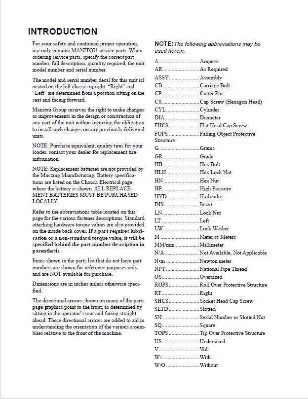 MUSTANG 1650R, 1650R EU Skid-Steer Loader Parts Manual PDF Download