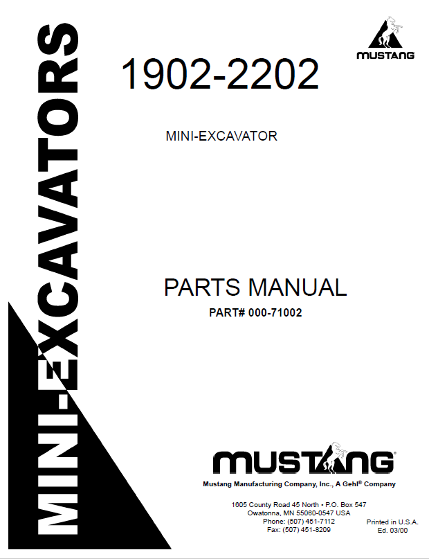 MUSTANG 1902 & 2202 Parts Catalog Manual 000-71002 PDF