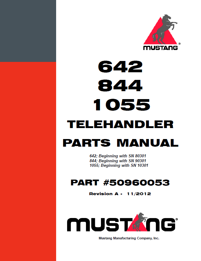 MUSTANG 642 844 1055 Telehandler Parts Catalog Manual 50960053 PDF