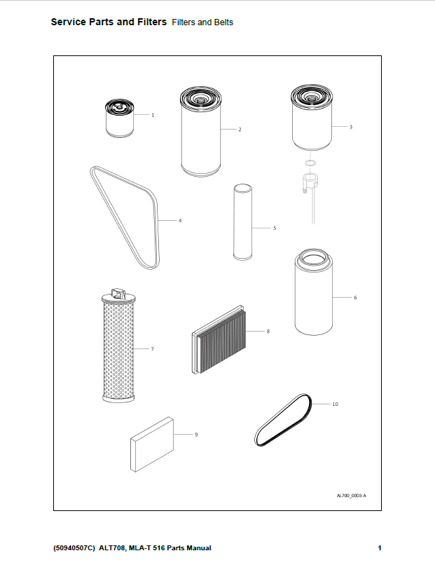 MUSTANG 708T MLA-T Loader Parts Catalog Manual 50940507 Download PDF
