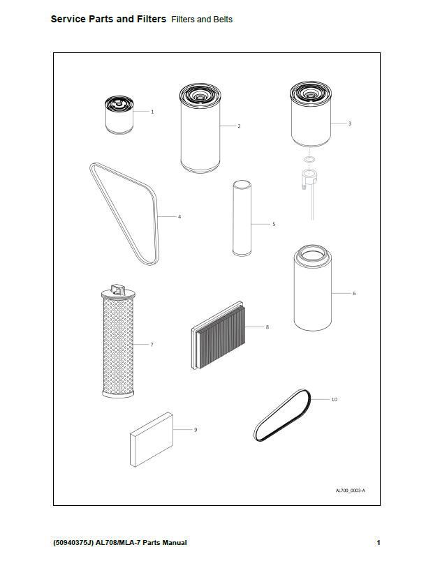 MUSTANG 708 MLA-7 Construction Loader Parts Book 50940375 PDF