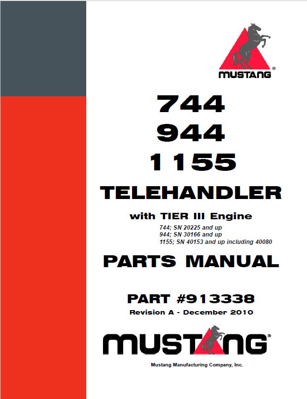 MUSTANG 744 944 1155 Telehandler Tier III Engine Parts Catalog Manual 913338 PDF