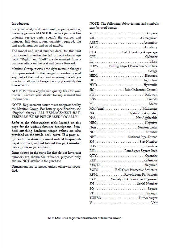 MUSTANG 850R Parts Catalog Manual 2012 (EU) Skid-Steer Loader PDF