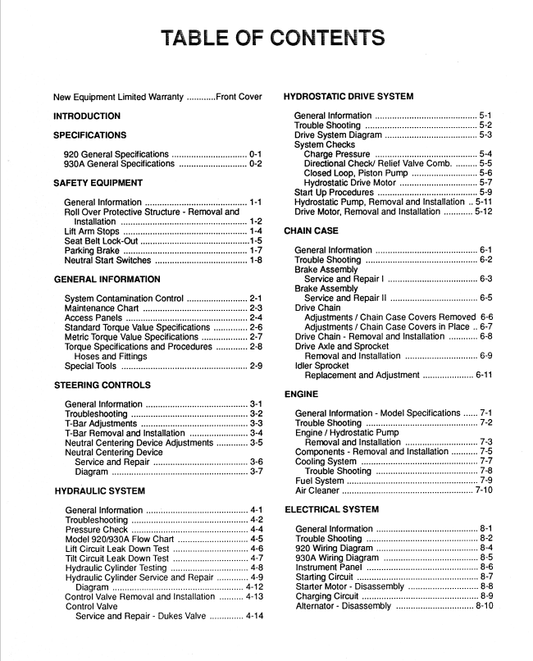 MUSTANG 920 930A Skid Steer Loader Repair & Workshop Manual PDF