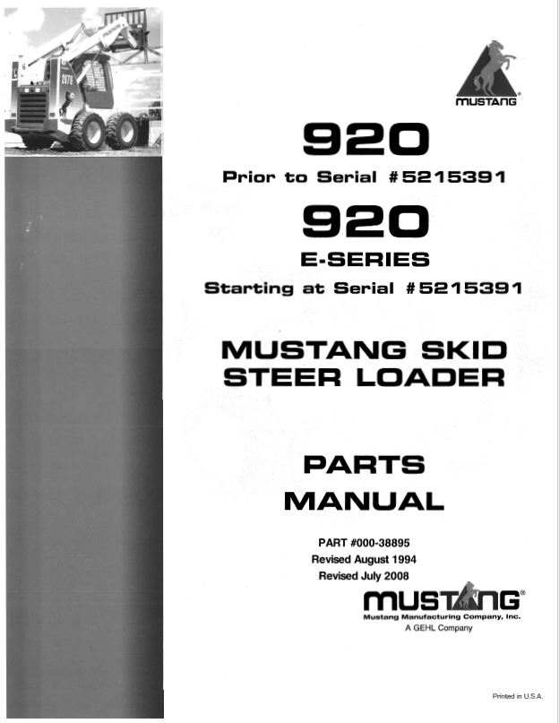 MUSTANG 920 Prior E-Series Parts Catalog Manual 000-38895 PDF