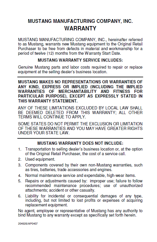 MUSTANG Articulated Loader AL106 AL206 AL306 Operation Manual Download