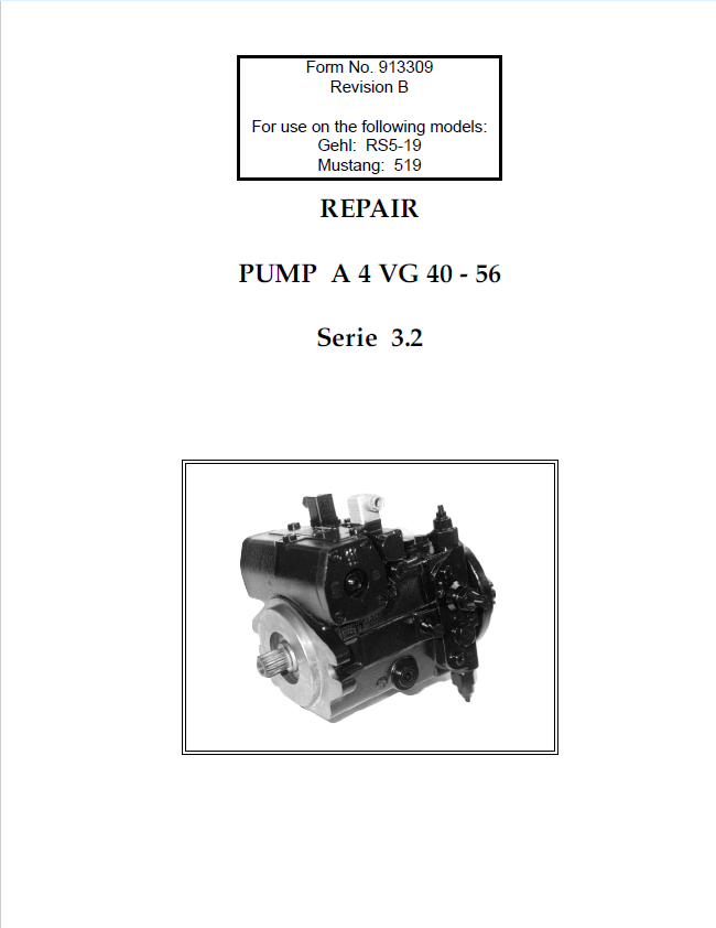 MUSTANG GEHL RS5-19 Repair Service Manual 913309 PDF
