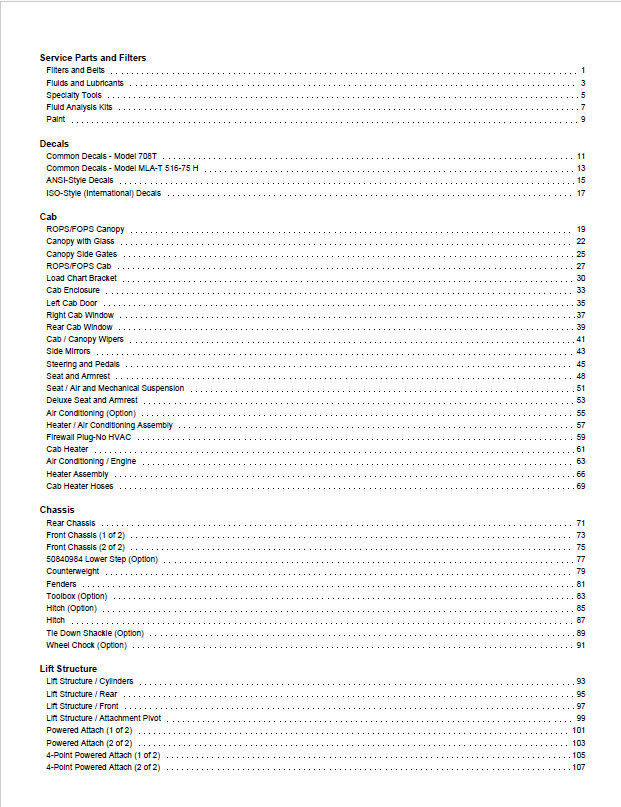 MUSTANG MLA-T 708T 516 Articulated Loader Spare Parts Catalog PDF