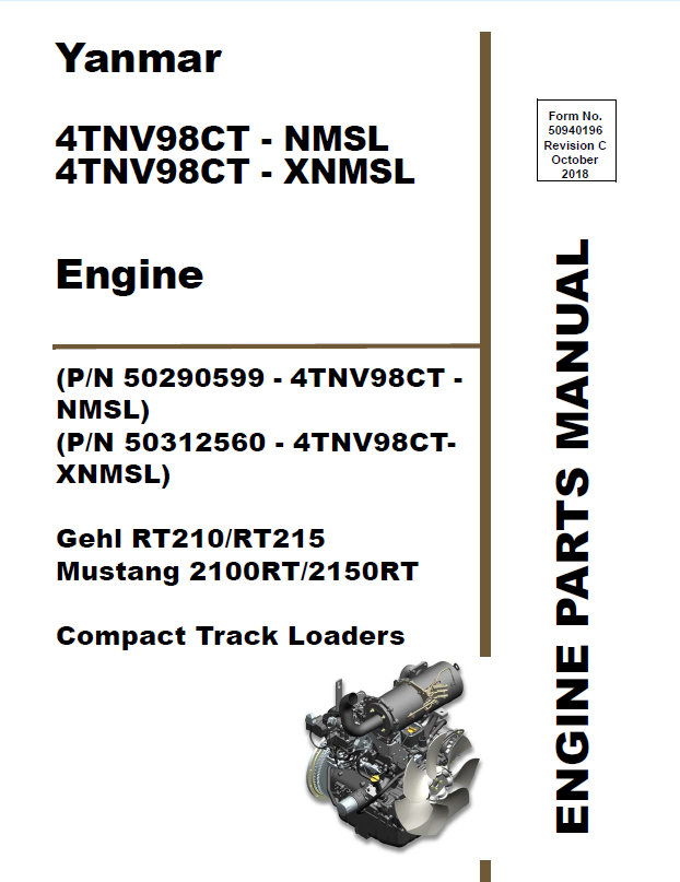 MUSTANG RT210 RT215 4TNV98CT Engine Parts Catalog Manual 50940196 PDF