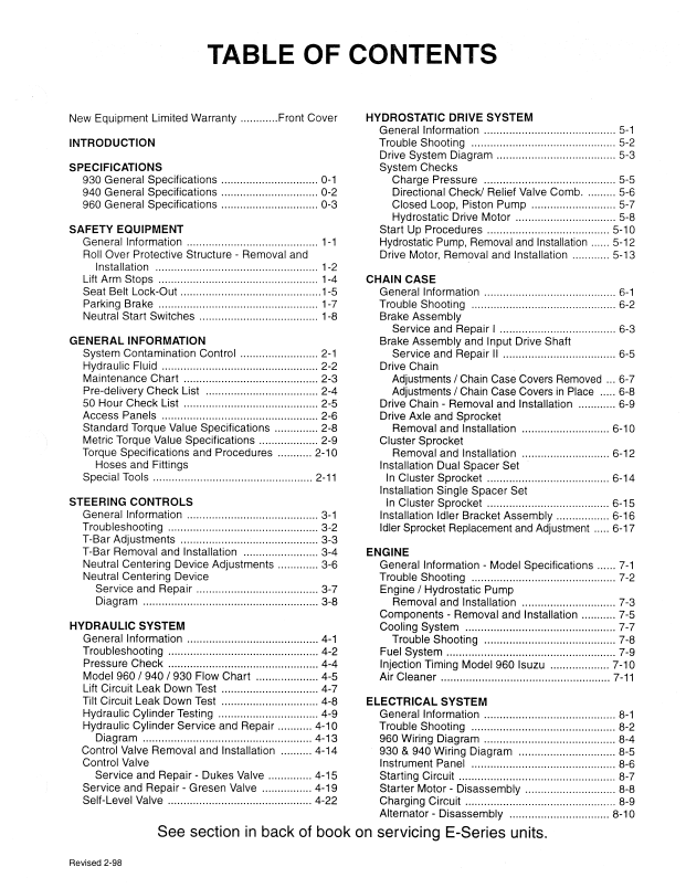MUSTANG Skid Steer Loader 930 940 960 E-Series Maintenance Manual PDF 000-12909