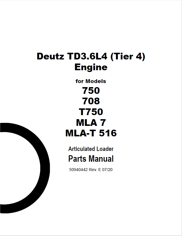 MUSTANG TD3.6L4 750 T750 MLA 7 Loader Parts Catalog Manual PDF 50940442