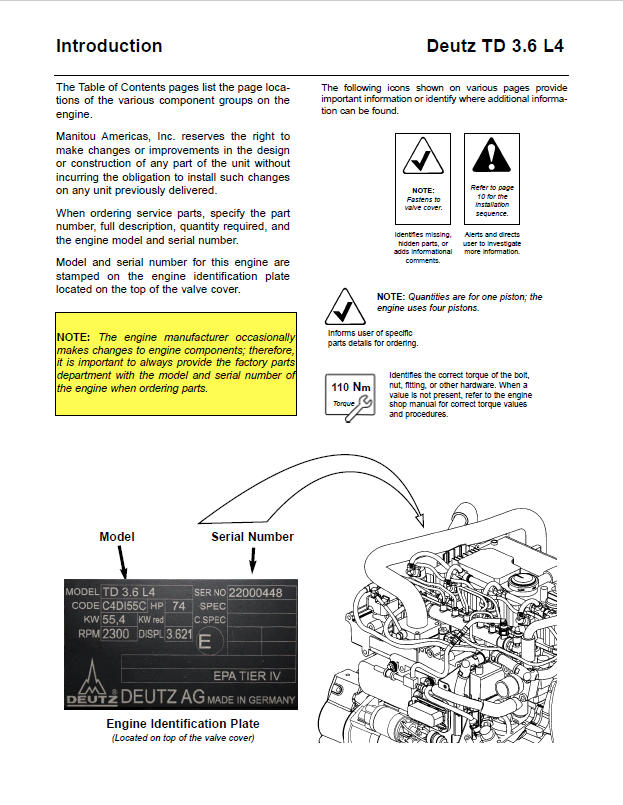 MUSTANG TD 3.6 L4 & RT250 RT255 Parts Catalog Manual PDF 50960058