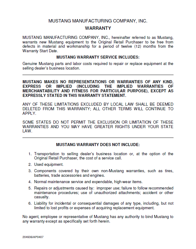MUSTANG Tier 4 Compact Track Loader Operator Manual 50940163 Download