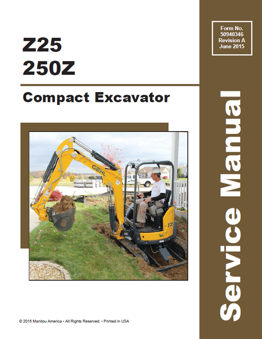 MUSTANG Z25 & 250Z Compact Excavator Service Manual 50940346 PDF