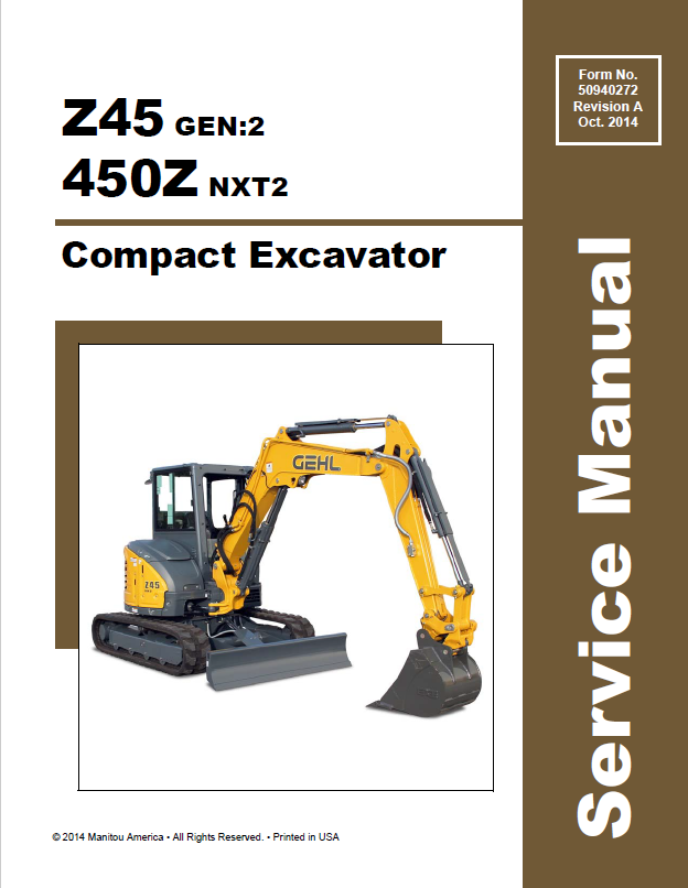 MUSTANG Z45 GEN:2 450Z NXT2 Compact Excavator Service Manual PDF 50940272