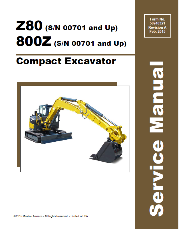 MUSTANG Z80 & 800Z Compact Excavator Service Manual 50940321 PDF