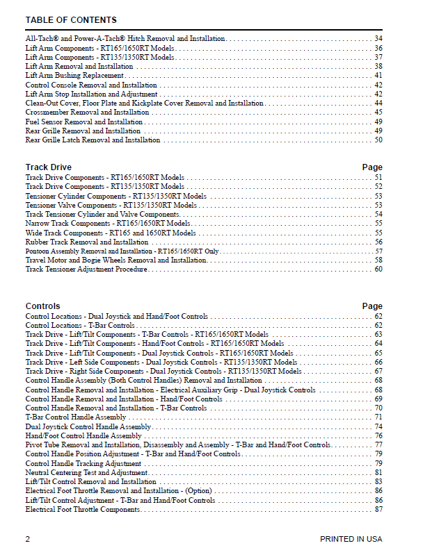 Manitou 1350RT 1650RT Mustang Gehl RT135 RT165 Technical Manual PDF
