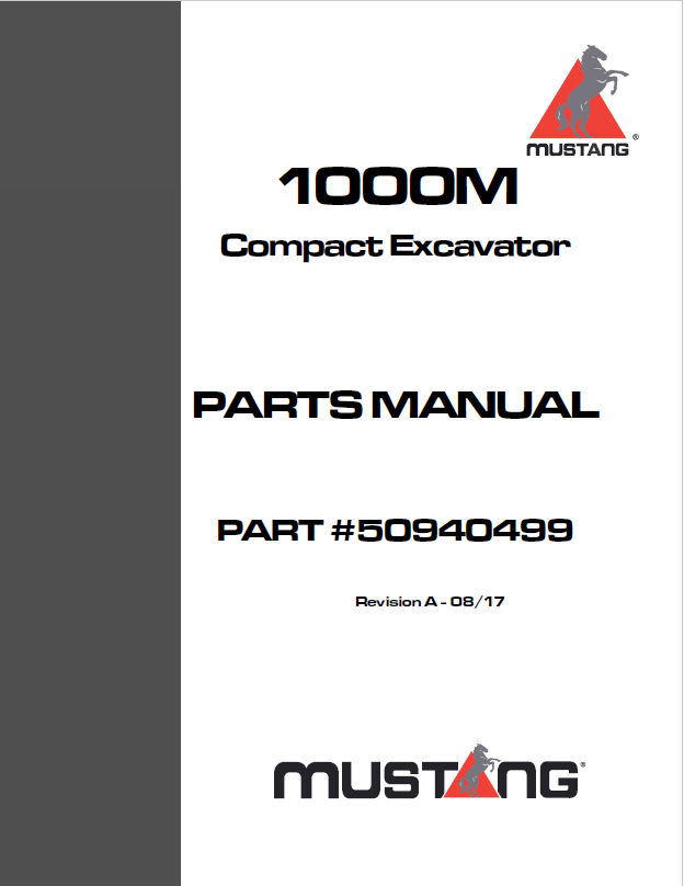 Mustang 1000M Compact Excavator Parts Catalog Manual 50940499 PDF