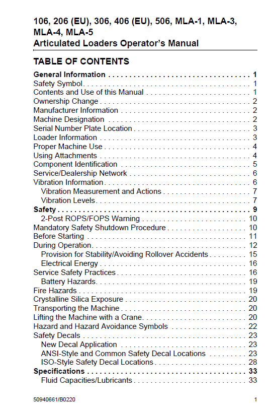 Mustang 106-506 Articulated Loader User & Operation Manual PDF