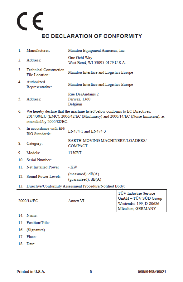 Mustang 1350RT (EU) X-Series Track Loader PDF Operator Guide