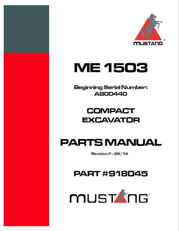 Mustang 1503 Compact Excavator Parts Catalog Manual 918045 PDF