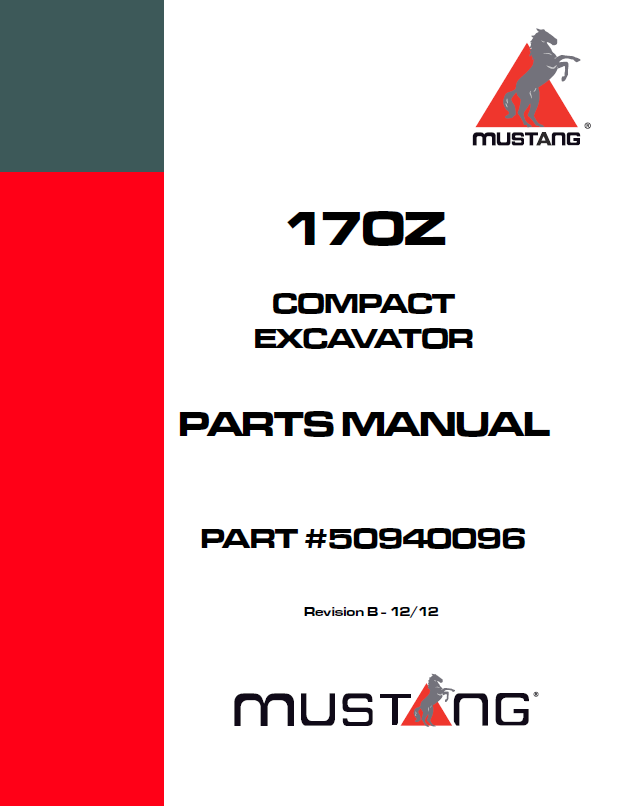 Mustang 170Z Compact Excavator Parts Catalog Manual 50940096 PDF