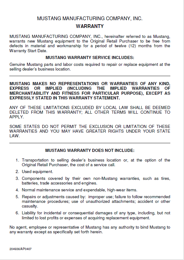 Mustang 170Z Excavator Manual 50940104 – Operation & Maintenance Guide