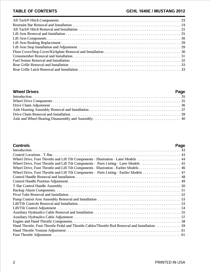 Mustang 2012 & GEHL 1640E Workshop Service Manual PDF Download